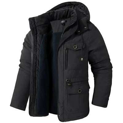 Warm and stylish men's jacket with deep hood