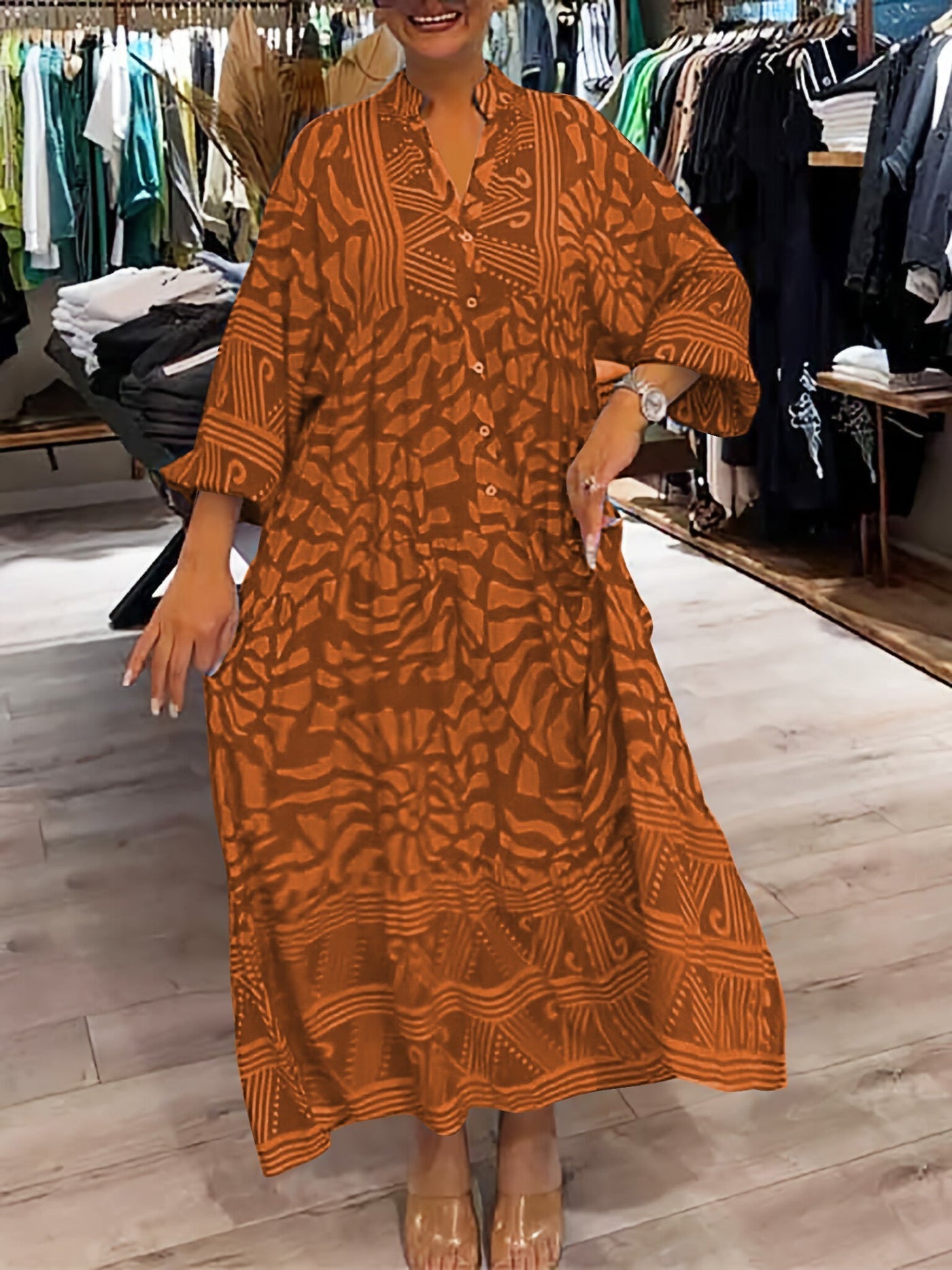 Victoria - Printed V-neck dress