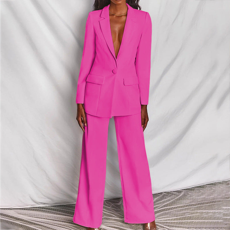 Elegant office outfit for women with blazer and trousers