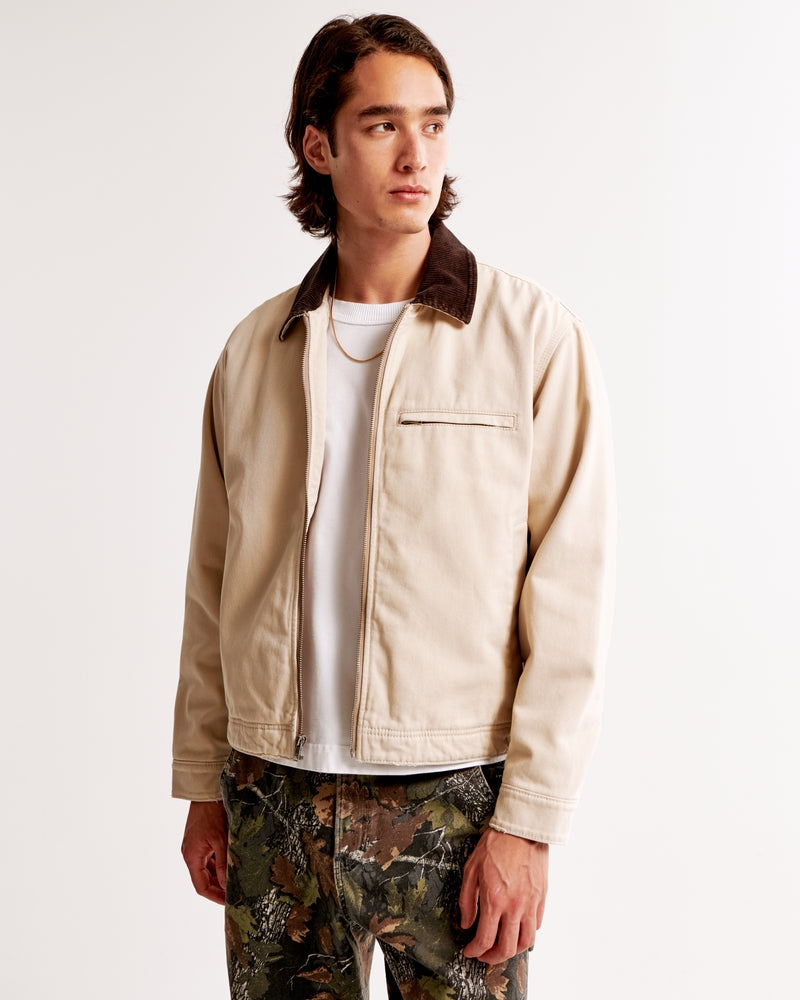 Cropped Work Jacket with Zipper