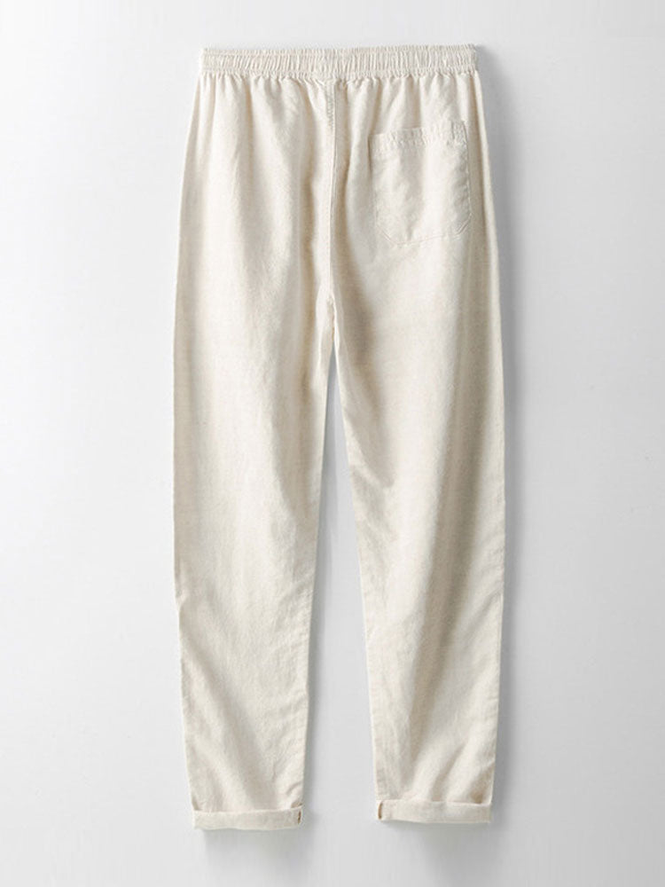 Men's set with short-sleeved mandarin collar shirt and casual straight-leg trousers