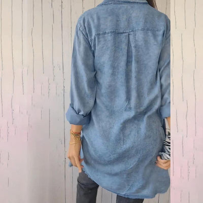 Emma - Women's comfortable denim-look coat shirt with lapels