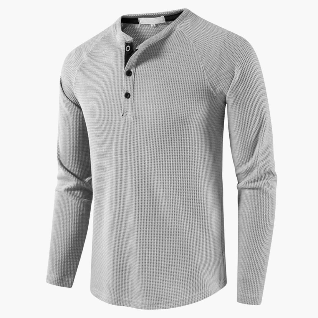 Men's T-shirt with mid-chest button closure and long sleeves for a modern style