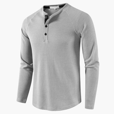Men's T-shirt with mid-chest button closure and long sleeves for a modern style