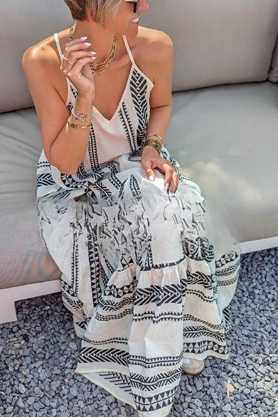 Malena - Long strap dress with print