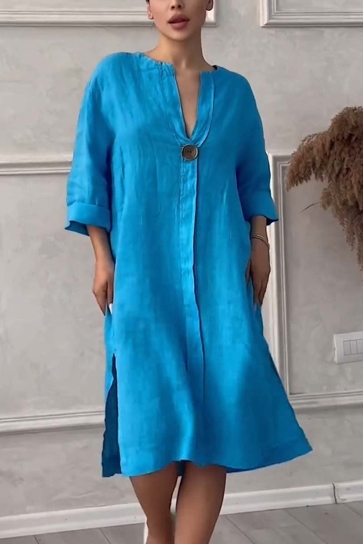 Emma - Casual cotton and linen button-down dress