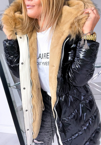 Long winter jacket with elegant collar for women