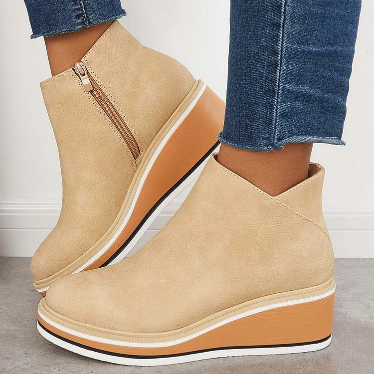 Julia casual wedge sneakers with side zipper and platform wedge ankle boots