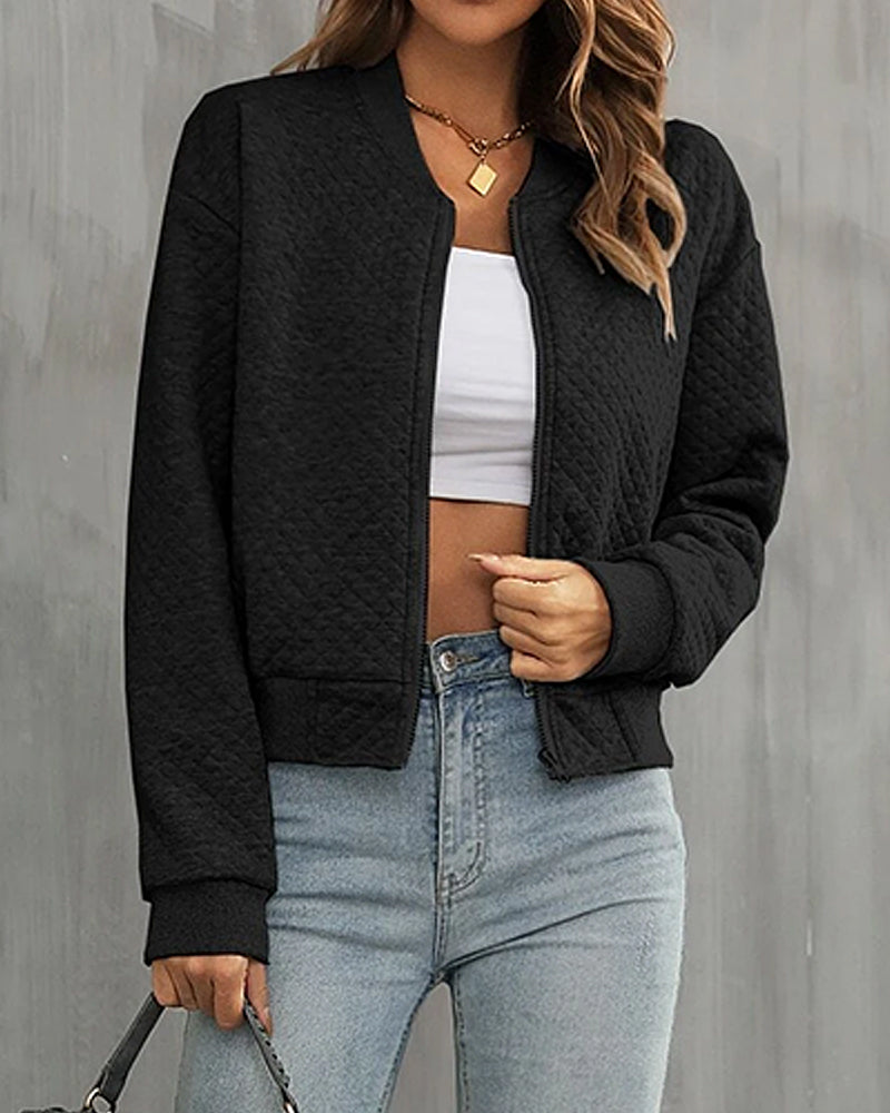 Women's short zip-up jacket with a round neck in a modern style