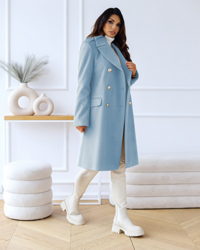 Women's Long Winter Coat with Buttons and Elegant Lapels