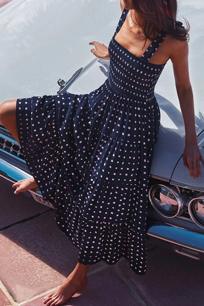 Mia - Printed dresses with thin straps and urban fashion patches