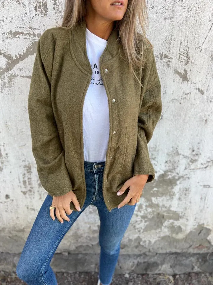 Casual Round Neck Jacket - Single Button Design for Daily Wear