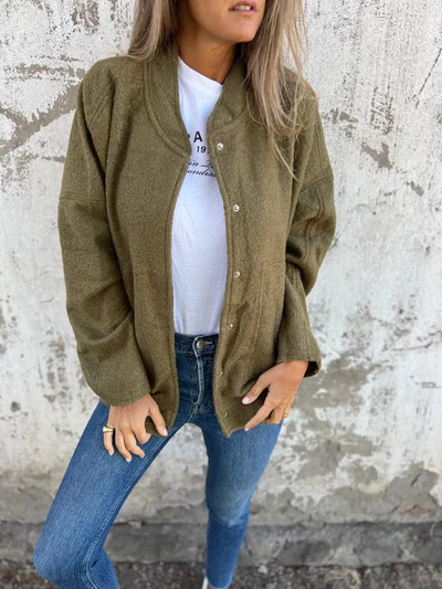 Casual Round Neck Jacket - Single Button Design for Daily Wear