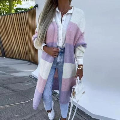 Relaxed and elegant tricolor striped cardigan