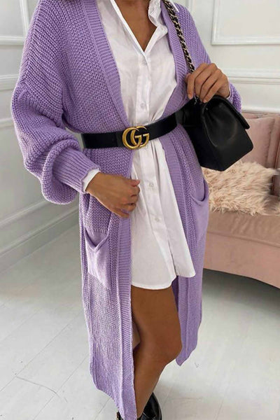 Long Cardigan with Dropped Shoulders and Wide Sleeves with Pockets
