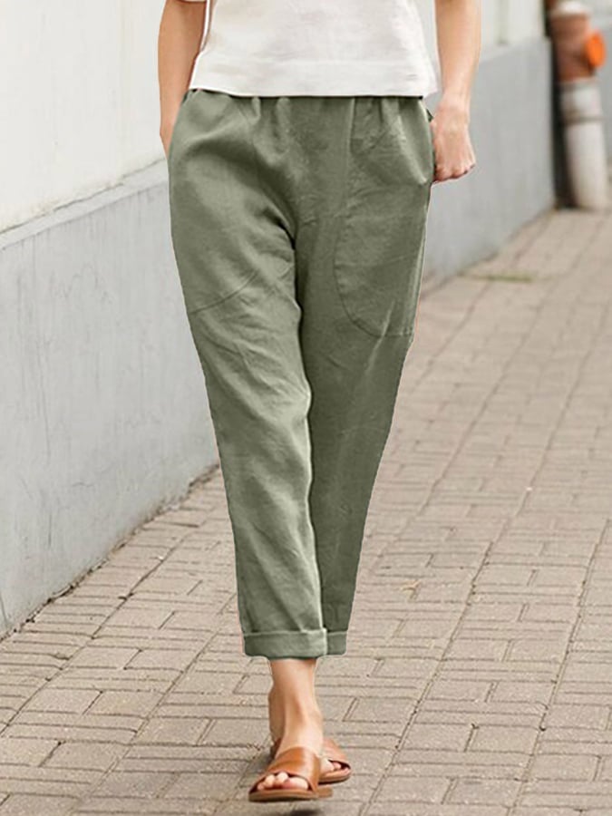 Lucia - Women's Loose Solid Color Cotton Linen Pocket Harem Pants