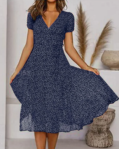 Micaela - Printed short-sleeved chiffon dress with V-neck