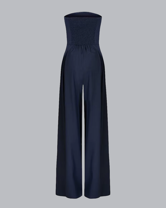 Elegant strapless evening jumpsuit with wide-legged trousers for events and parties