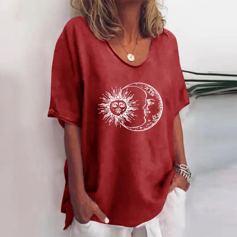 Alba - Green Floral Print Crew Neck Half Sleeve T-Shirt