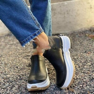 Thick-soled boots with side zipper for autumn and winter - warm and elegant footwear