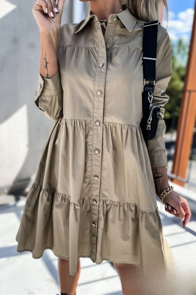 Evelyn Women's Casual Dresses with Fixed Buckle and Turn-Down Collar