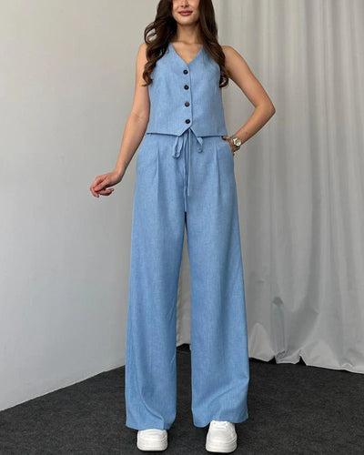 Emma - Solid Color Casual Vest Two-Piece Set