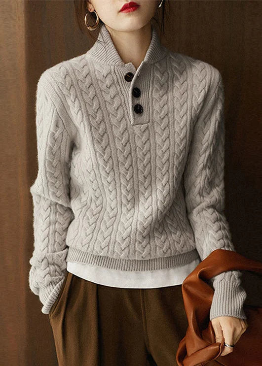 Chunky Long Sleeve Turtleneck Sweater with Button Detail