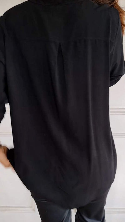 Malena - Cotton Leisure Top with V-Neck and Sequins and Mid-Length Sleeves