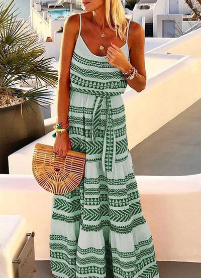 Helena - Bohemian geometric print V-neck strap dress