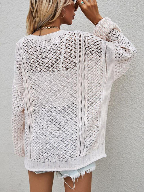Button-front cardigan with openwork print