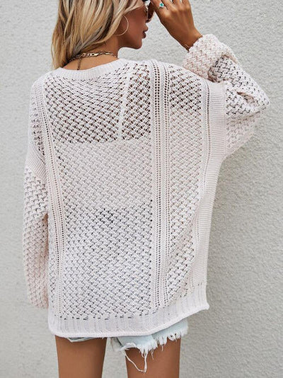 Button-front cardigan with openwork print