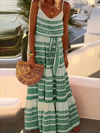 Maria - Bohemian V-neck printed beach slip dress