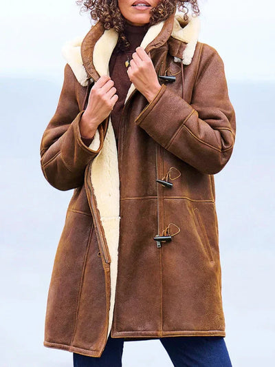 Women's long coat with modern design and hood