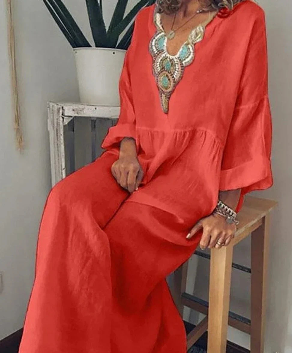 Victoria - Casual long-sleeved V-neck dress
