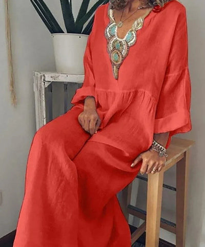 Victoria - Casual long-sleeved V-neck dress