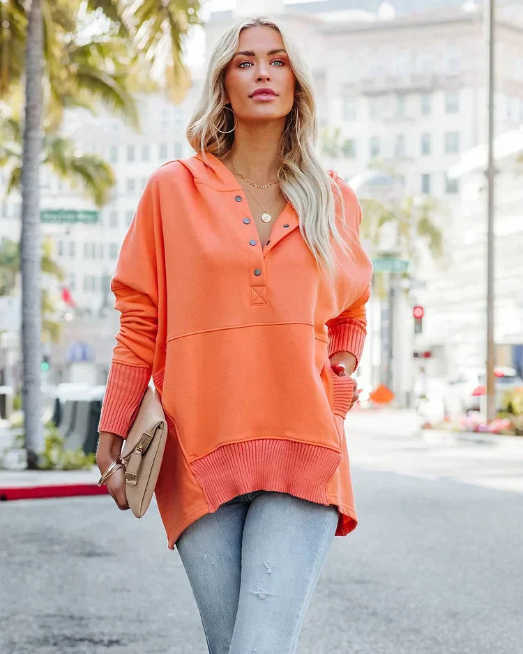 Brenda - Casual Solid Color V-Neck Batwing Sleeve Sweatshirt
