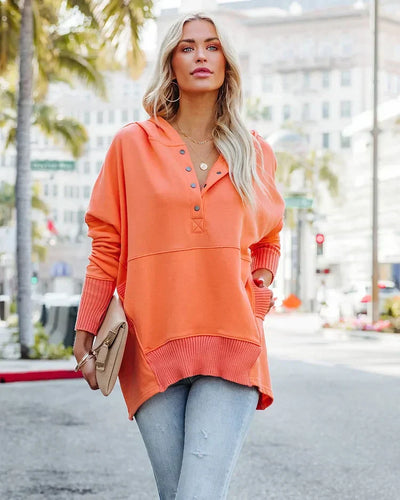 Brenda - Casual Solid Color V-Neck Batwing Sleeve Sweatshirt