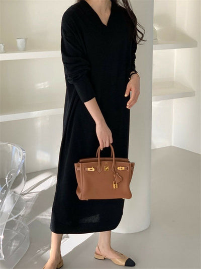 Elegant Striped Hooded Dress with Long Sleeves in Peach