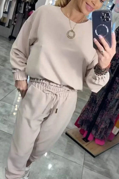 Women's Two-Piece Set - Solid Color Shirt and Pants