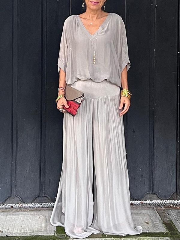 Marta - Elegant two-piece set with wide chiffon pants