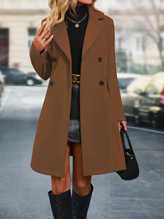 Women's elegant casual coat with buttoned lapel details