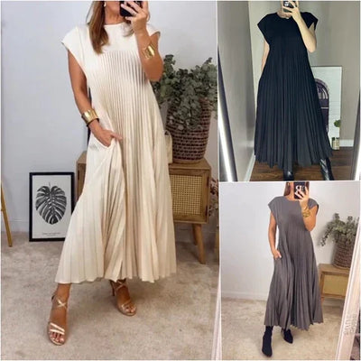 Linda - Women's Simple Solid Color Pleated Dress