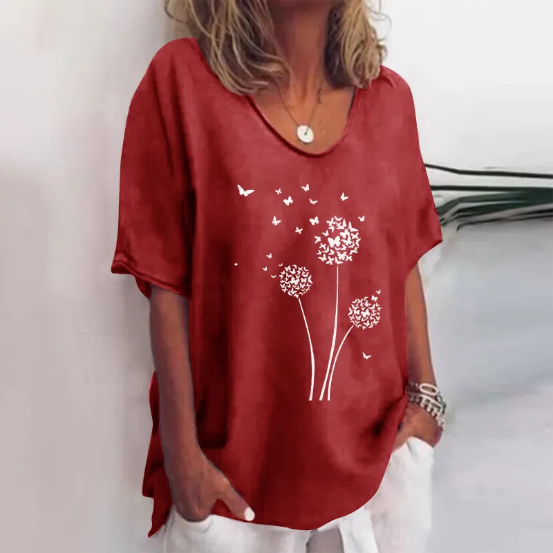 Alba - Green Floral Print Crew Neck Half Sleeve T-Shirt
