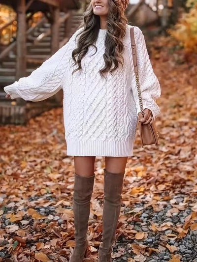 Warm and elegant sweater dress with braided design