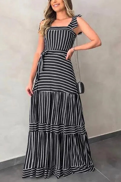 Alba - Long dress with belt and striped bow