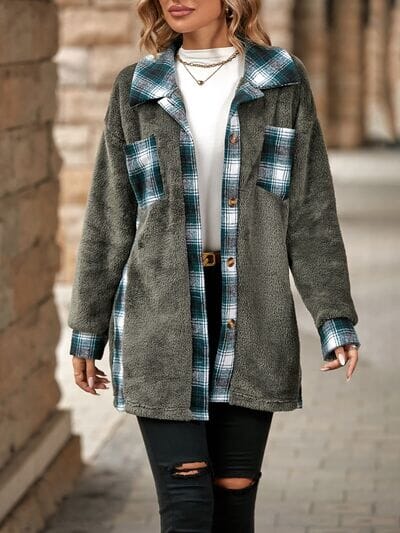 Coat with contrasting checks and dropped shoulders