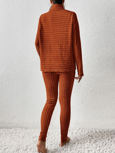 Ribbed turtleneck sweater and pants set
