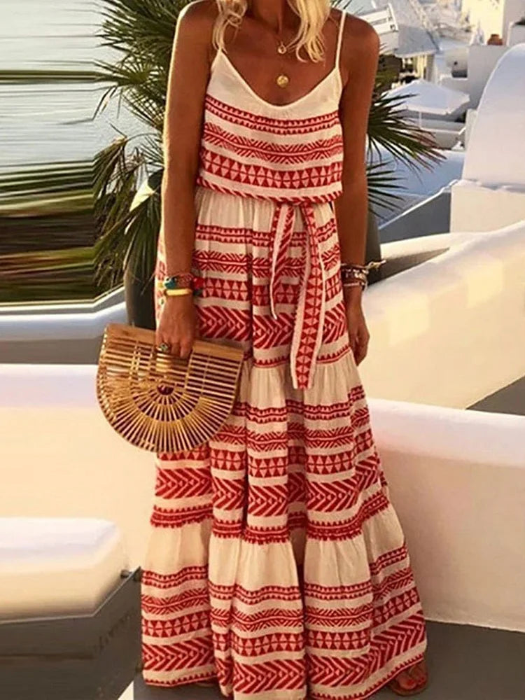 Maria - Bohemian V-neck printed beach slip dress