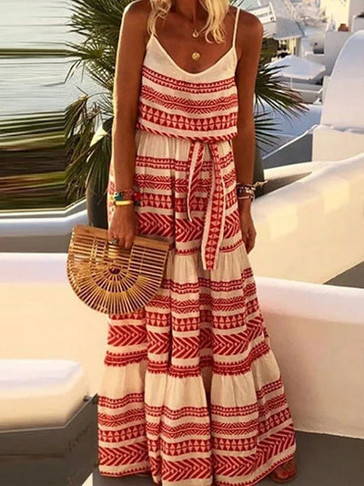 Maria - Bohemian V-neck printed beach slip dress