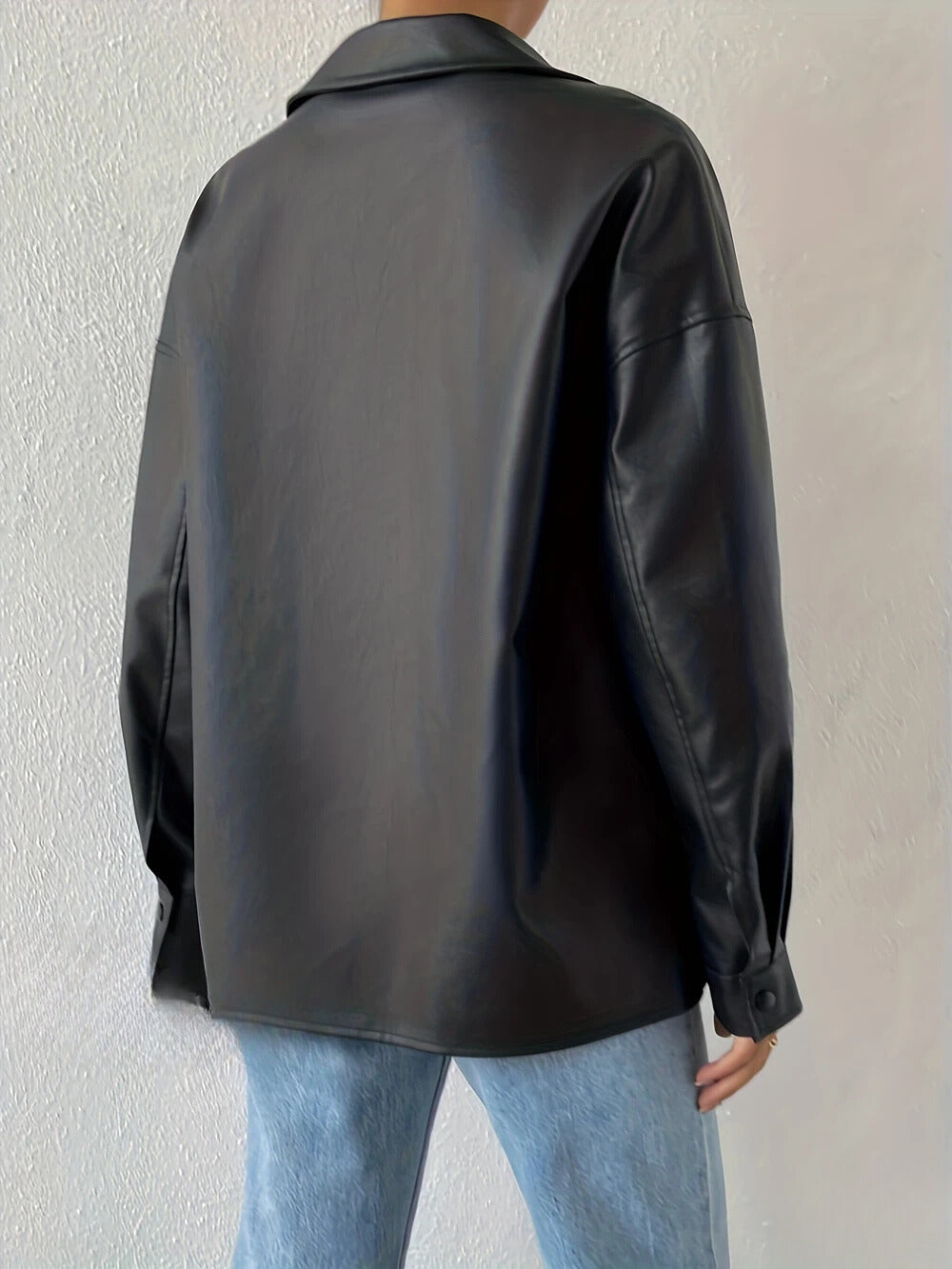 Women's Urban Style Button Front Biker Jacket - Long Sleeve Design